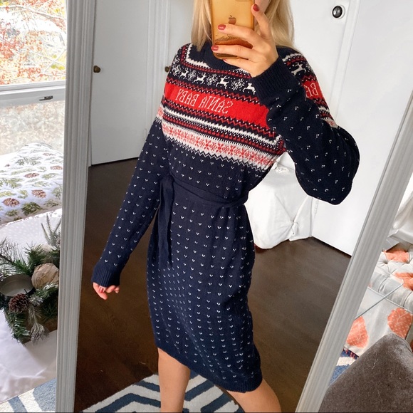 🎄 H&M ‘SANTA BABY’ NAVY MULTI CHRISTMAS KNIT MIDI DRESS! - Picture 2 of 11